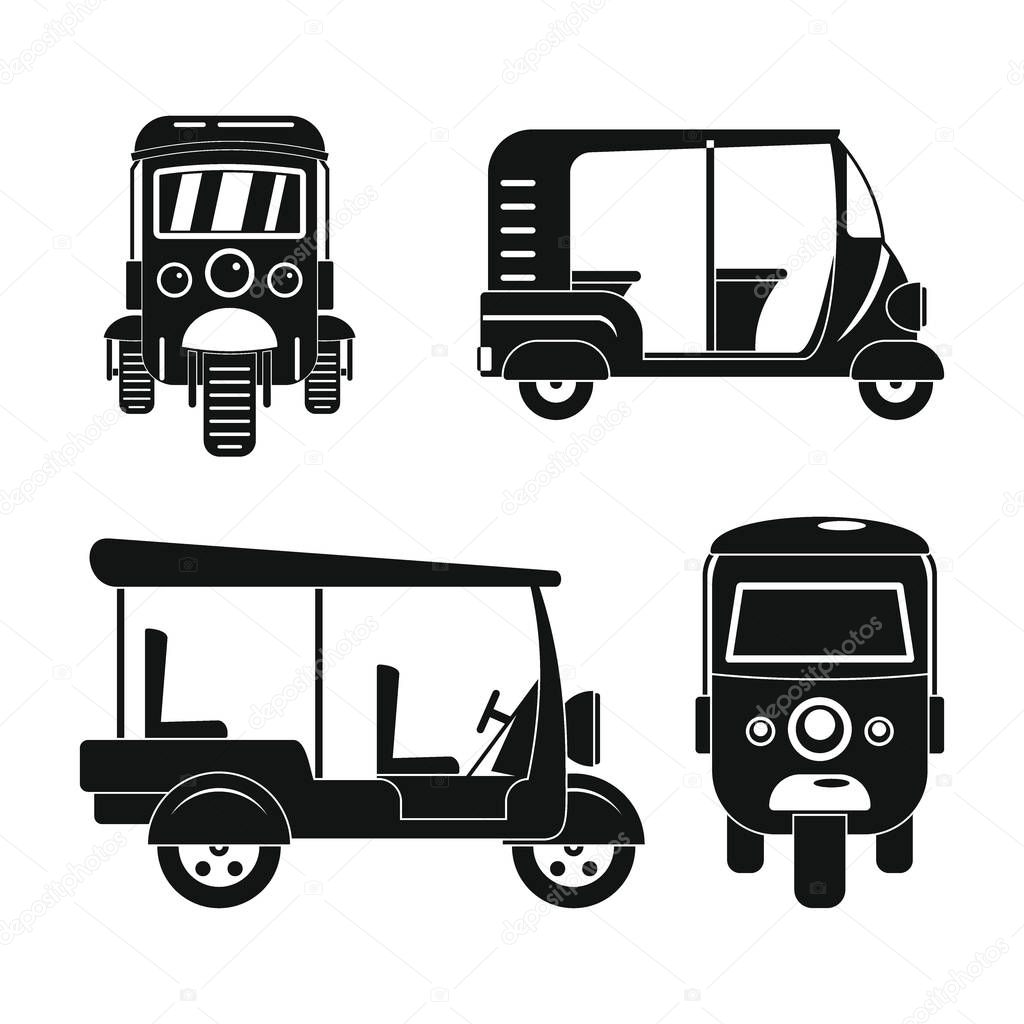 Tuk rickshaw Thailand icons set, simple style