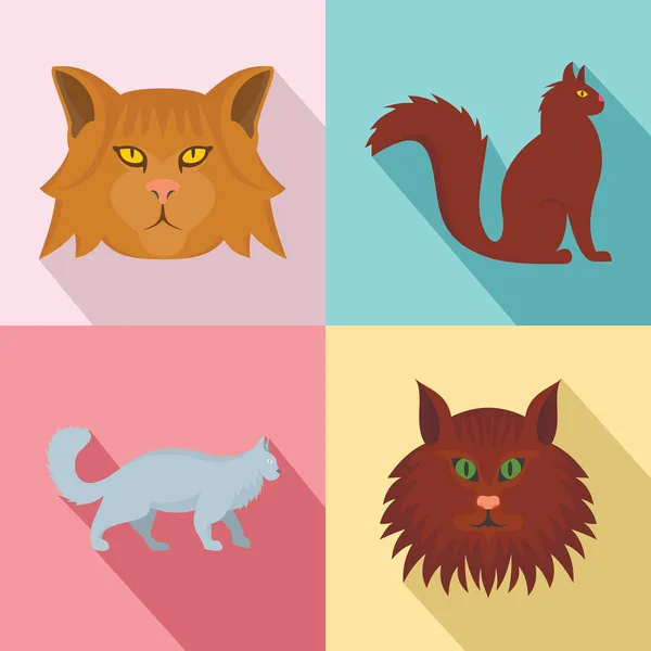 Maine coon gatto profilo icone set, in stile piatto — Vettoriale Stock