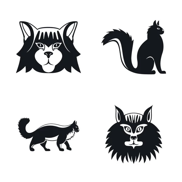 Maine coon gatto profilo icone set, stile semplice — Vettoriale Stock