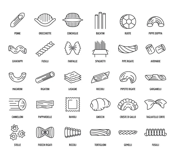 Macarrão macarrão conjunto de ícones de espaguete, estilo esboço — Vetor de Stock