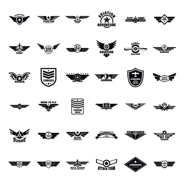 Luftwaffe Armee Abzeichen Logo-Symbole Set, einfacher Stil — Stockvektor