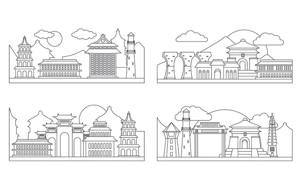 Taipei taiwan banner konzept set, outline style — Stockvektor