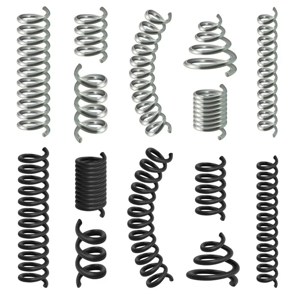 Conjunto de maqueta de cable de resorte helicoidal, estilo realista — Vector de stock