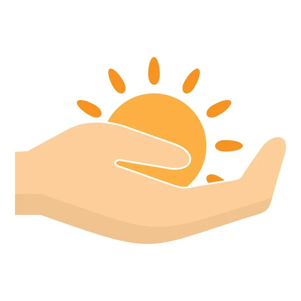 Sun in hand logo, flat style — Stock Vector