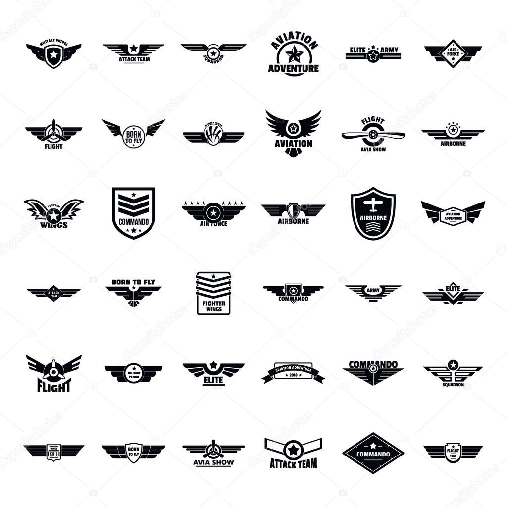 Airforce army badge logo icons set, simple style