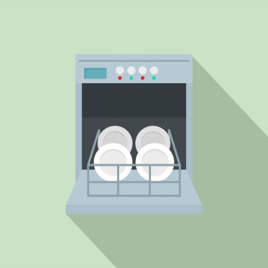 Open dishwasher icon, flat style clipart
