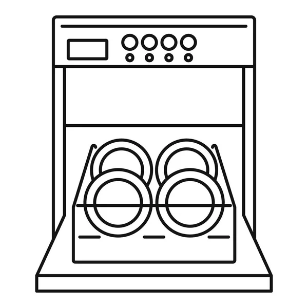 Icône de lave-vaisselle ouvert, style contour — Image vectorielle