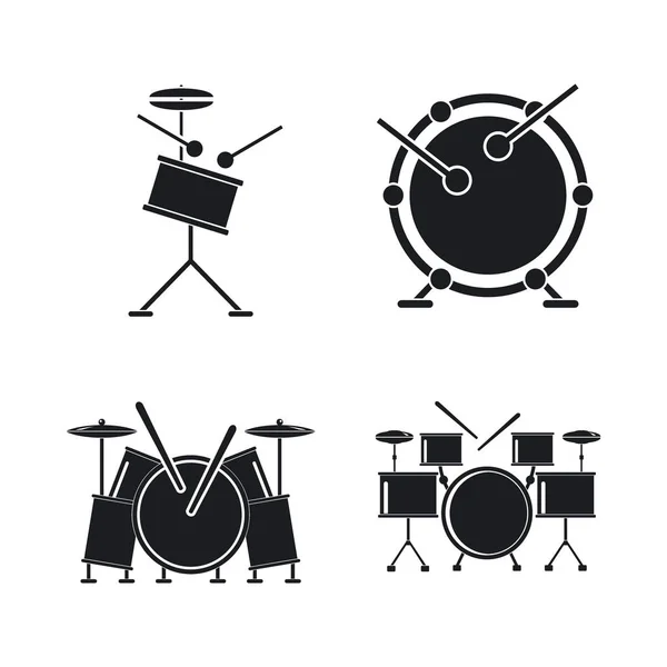 Conjunto de iconos de música de kit de rock de tambor, estilo simple — Vector de stock