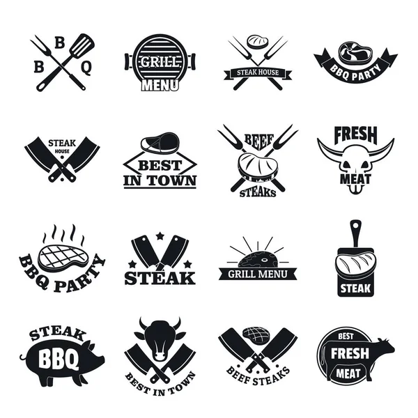 Steak-Logo gegrilltes Rindfleisch Symbole Set, einfachen Stil — Stockvektor