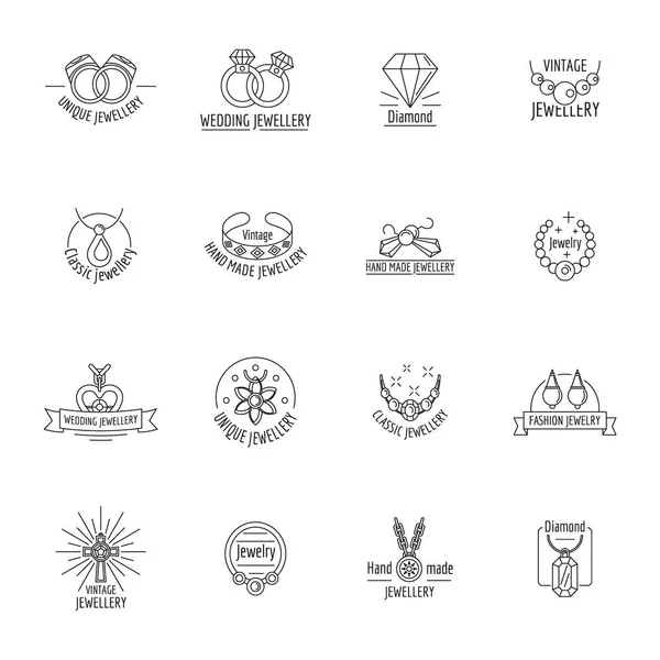 Jewellery logotipo ícones de luxo conjunto, estilo esboço — Vetor de Stock