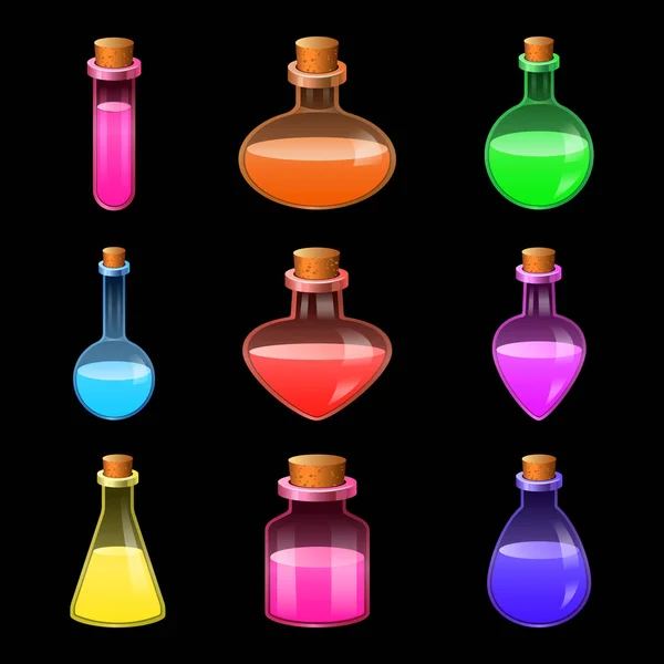 Potion Magic Bottle Icons Set Realidtic Illustration Potion Magic Bottle — Stock Vector