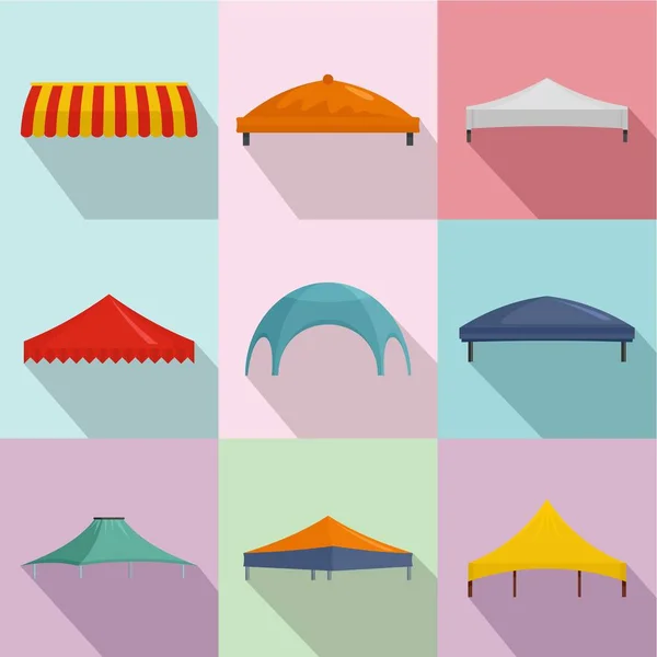 Ensemble d'icônes de tente, style plat — Image vectorielle