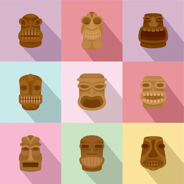 Conjunto de iconos de máscara africana, estilo plano — Vector de stock