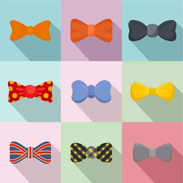 Bow tie icons set, flat style — Stock Vector