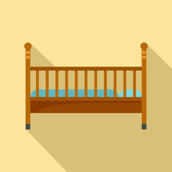 Lit bébé en bois icône, style plat — Image vectorielle
