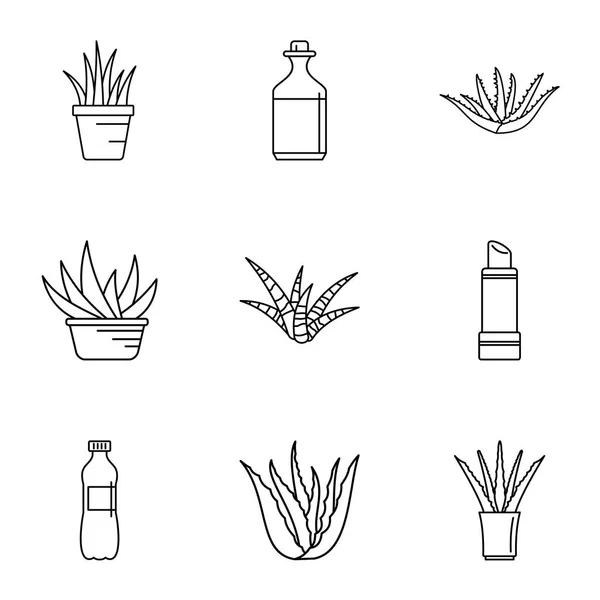 Aloe-Saft-Symbole setzen, Stil umreißen — Stockvektor
