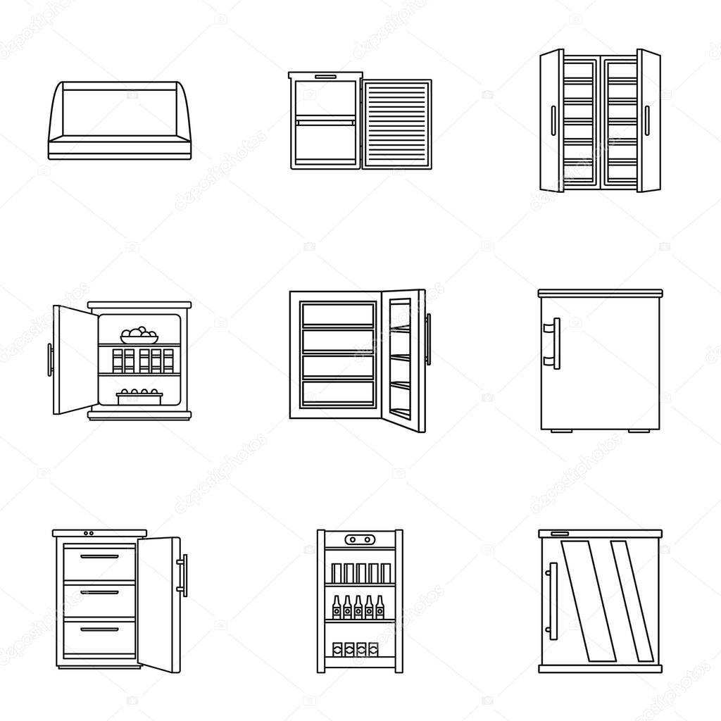 Refrigerating chamber icons set, outline style