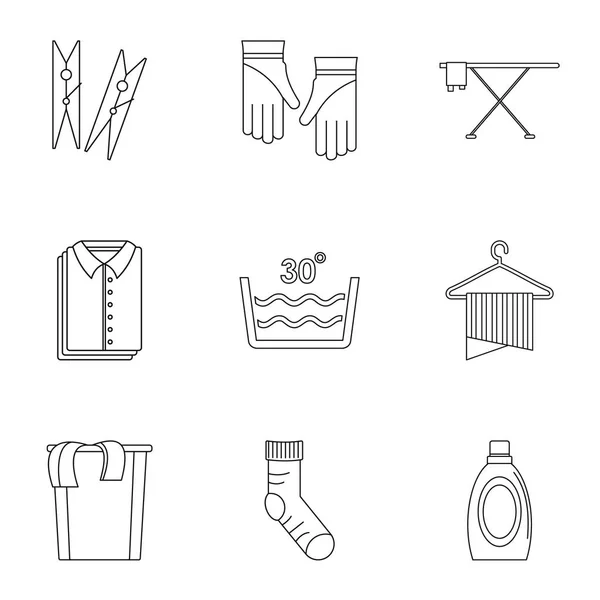 Waschsalon-Symbole setzen, Stil umreißen — Stockvektor