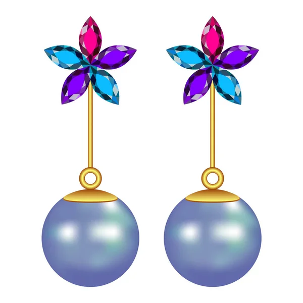Flower pearl earrings mockup, realistic style — Stock Vector
