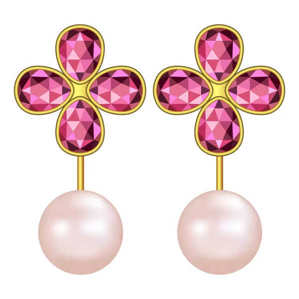 Orecchini di rubino perla mockup, stile realistico — Vettoriale Stock
