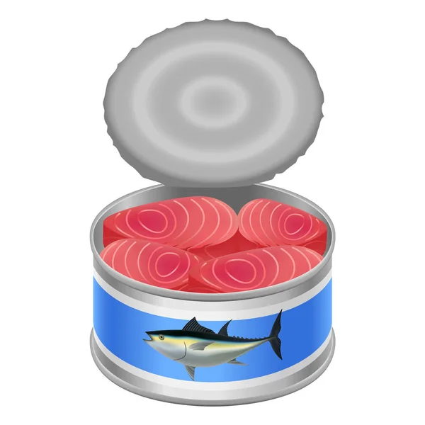 Tuna canned goods mockup, realistic style — Stock Vector