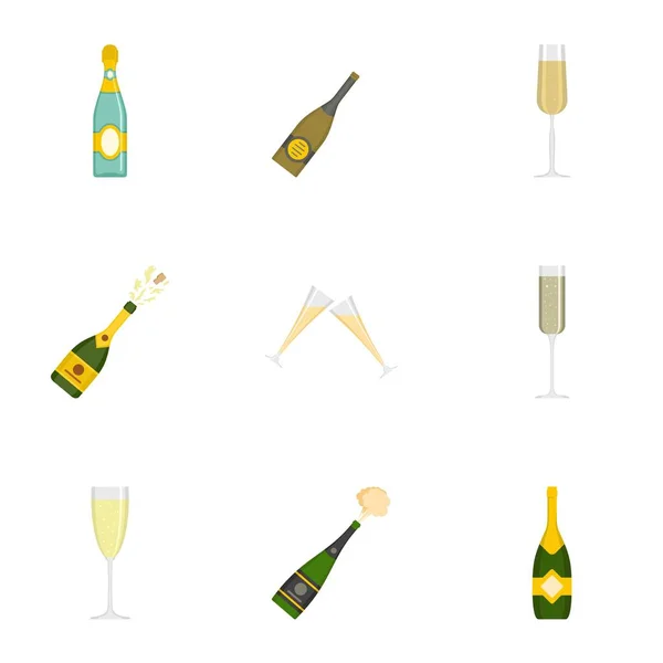 Champagne icons set, cartoon style — Stock Vector