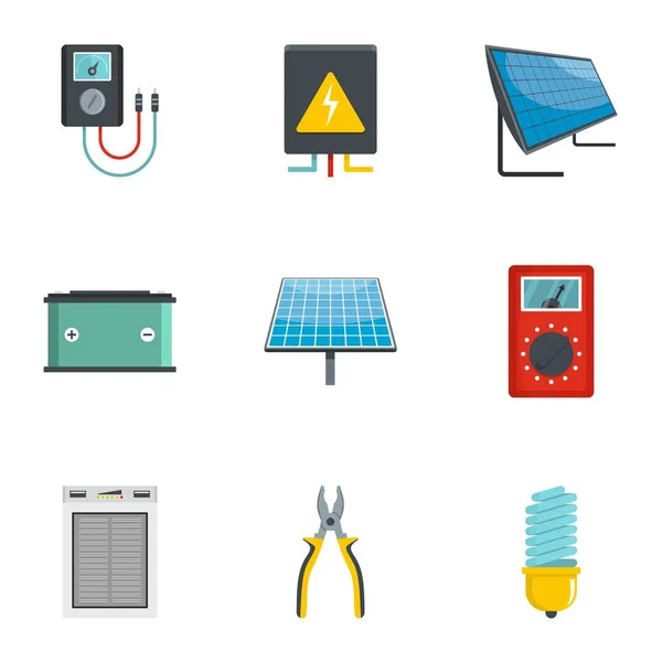 Energii elektrycznej narzędzie zestaw ikon, stylu cartoon — Wektor stockowy