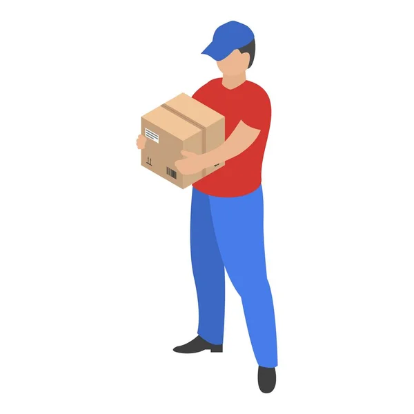 Man take delivery box icon, isometric style