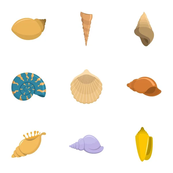 Conjunto de iconos de concha marina, estilo de dibujos animados — Vector de stock