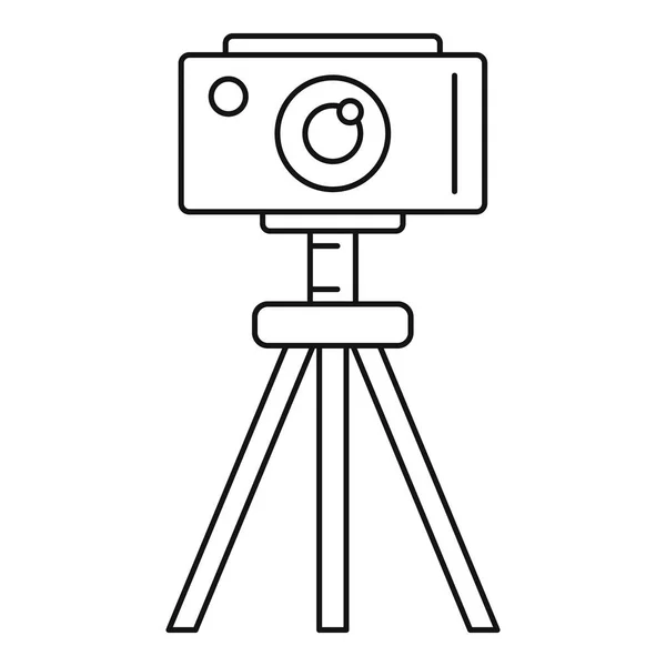 Camera on tripod icon, outline style — Stock Vector