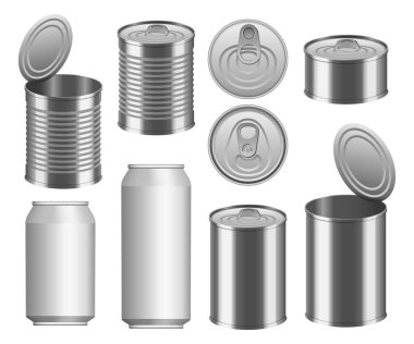 Tin can food package mockup set, realistic style clipart