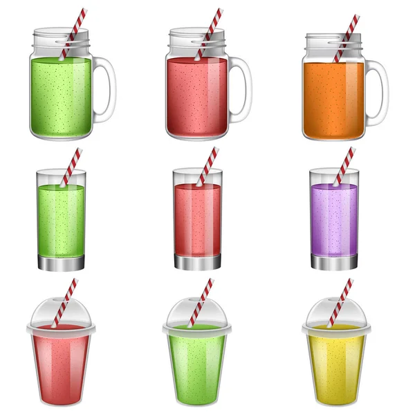 Set de iconos de zumo de fruta de licuado, estilo realista — Vector de stock