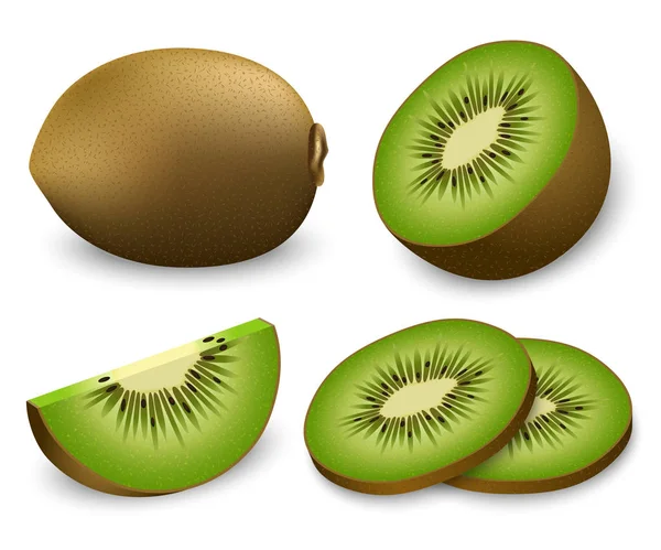 Kiwi Obst Scheiben Ikonen Set, realistischer Stil — Stockvektor