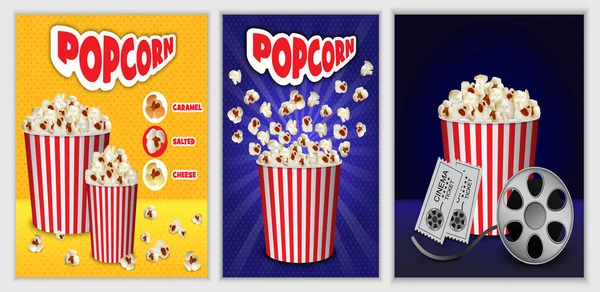 Ensemble de bannière de cinéma pop-corn, style réaliste — Image vectorielle