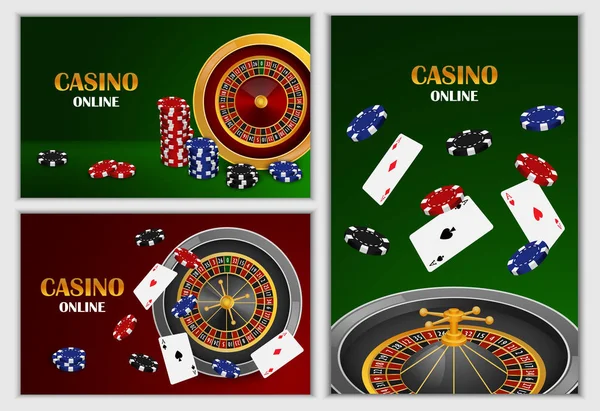 Roulette-Rad-Spiel Banner Set, realistischer Stil — Stockvektor