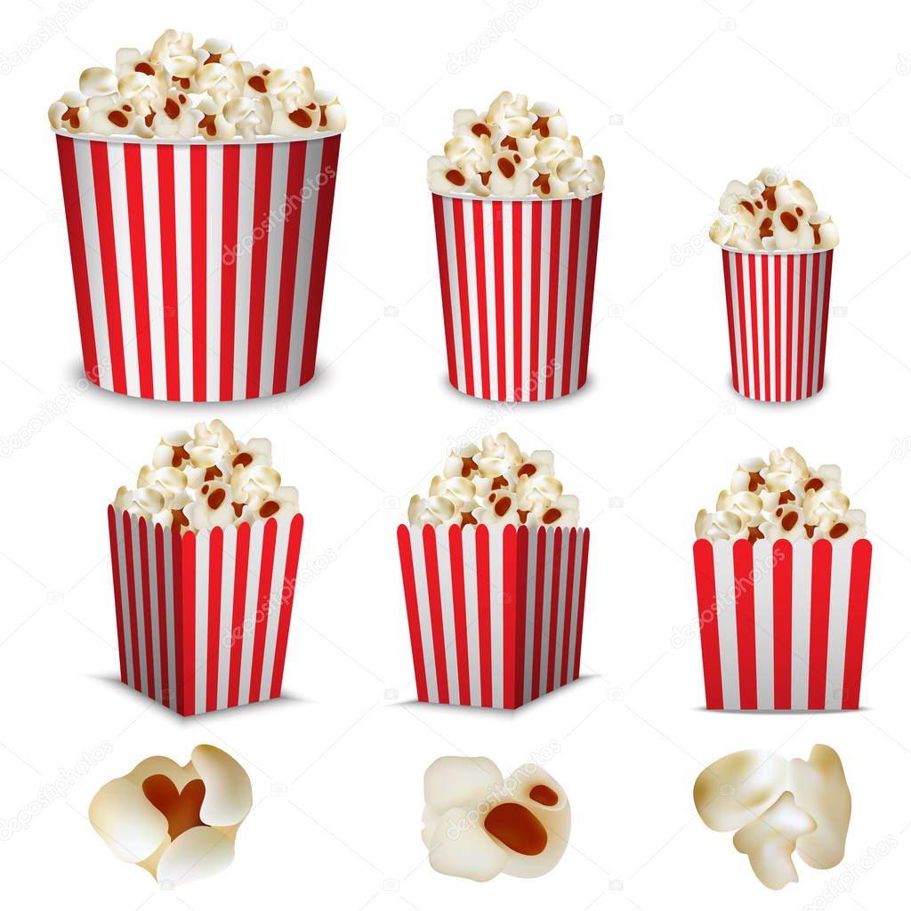 Popcorn cinema box mockup set, realistic style