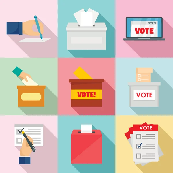 Voto scheda elettorale set di icone, in stile piatto — Vettoriale Stock
