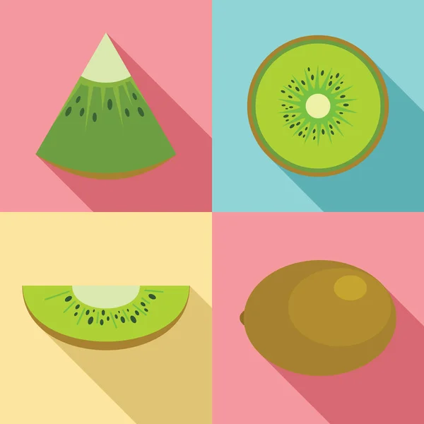 Kiwi fruit food slice icons set, flat style