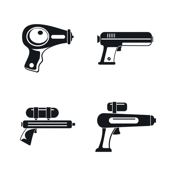 Squirt gun water pistool iconen set, eenvoudige stijl — Stockvector