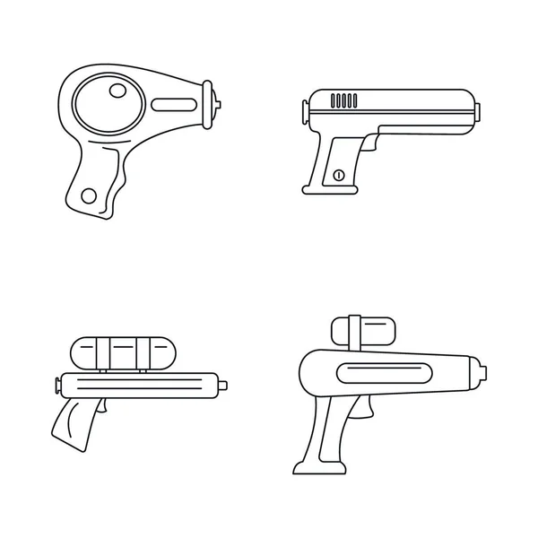 Squirt gun water pistool iconen set, Kaderstijl — Stockvector