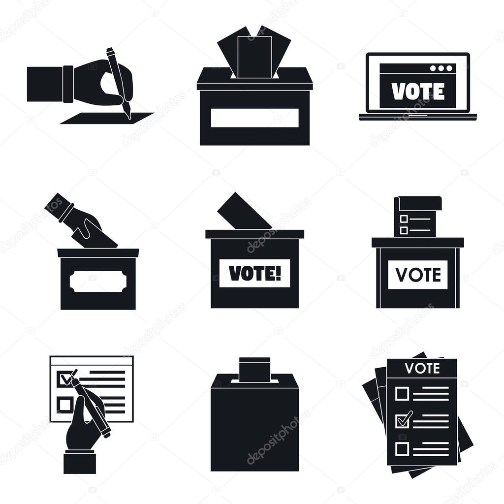 Ballot voting box vote icons set, simple style