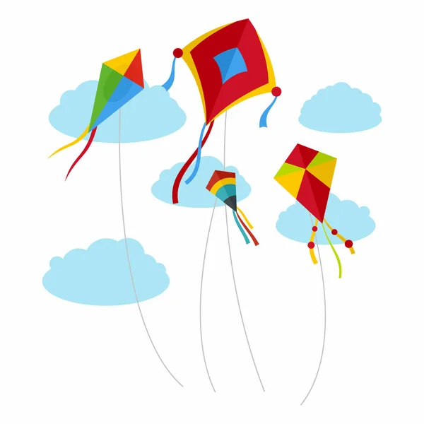 Kites fly in the sky background, flat style