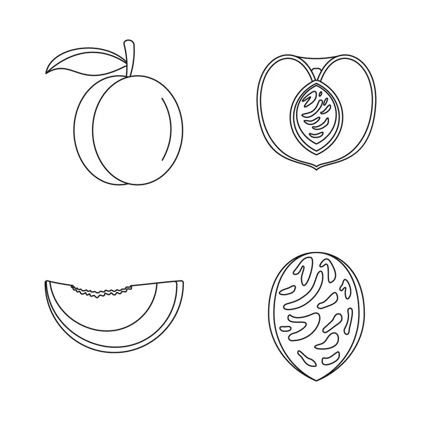 Palcatka broskvoňová plátky ovoce ikony set, styl osnovy — Stockový vektor