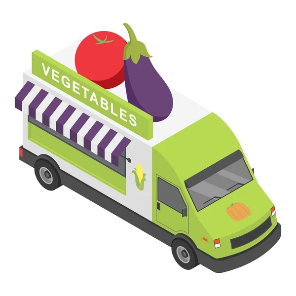 Zöldség bolt teherautó ikon, izometrikus stílus — Stock Vector