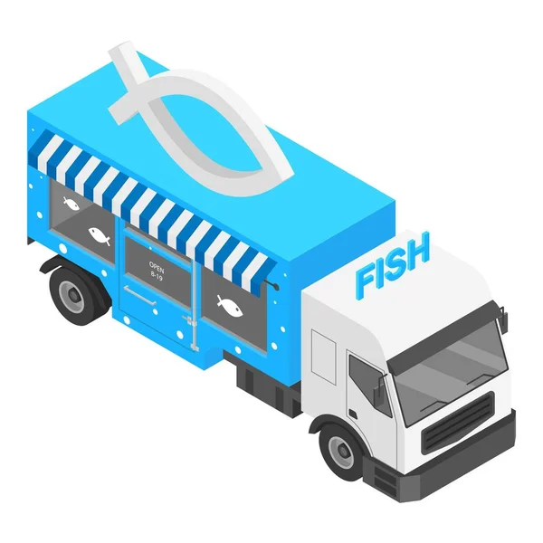 Fish shop truck icon, isometric style — Stock Vector