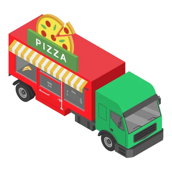 Иконка грузовика пиццы, изометрический стиль — стоковый вектор