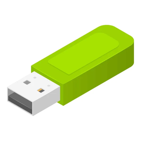 Icono de flash USB verde, estilo isométrico — Archivo Imágenes Vectoriales