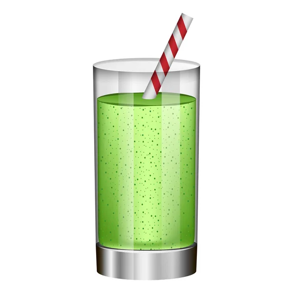 Batido verde en maqueta de cristal, estilo realista — Vector de stock