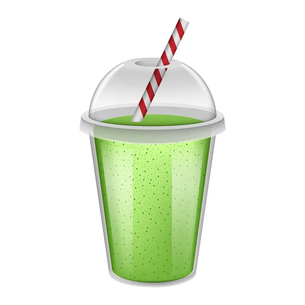 Plastic cup green smoothie mockup, realistic style — Stock Vector