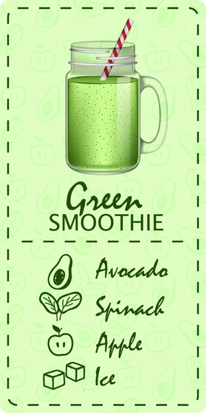 Zelené smoothie koncept nápis, realistický styl — Stockový vektor